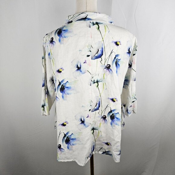 Mario Romano Linen Top Medium Floral Button-Up Made In Italy - Picture 5 of 10